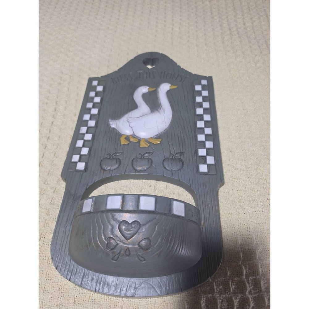 Vintage 1988 Burwood Products Bless This House Goose Wall Pocket Planter 2869 A